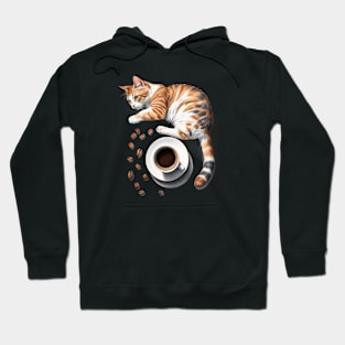 Cute Cat and Espresso Coffee Beans and Cup Design Hoodie